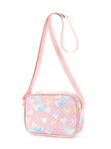 Mini Heart Pattern Square Bag Stitch Detail Zipper Fashion - Pink - View 1