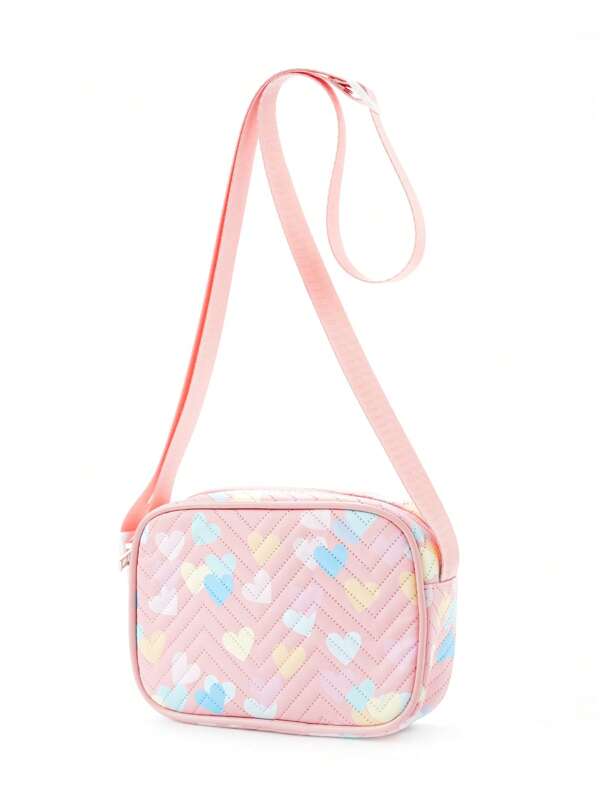 mini padrão de coração Bolsa quadrada detalhe do ponto zíper moda