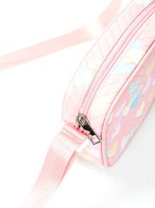 Mini Heart Pattern Square Bag Stitch Detail Zipper Fashion - Pink - View 5