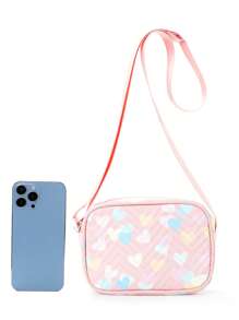 Mini Heart Pattern Square Bag Stitch Detail Zipper Fashion - Pink - View 6