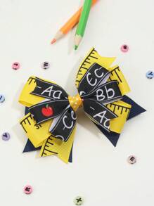 Girls Cute Bow Design Letter & Apple Print Polyester Hair Clip For Back To School - Multicolor - View 1