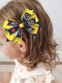 Girls Cute Bow Design Letter & Apple Print Polyester Hair Clip For Back To School - Multicolor - View 3