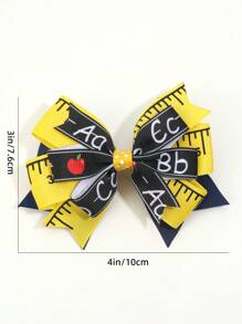 Girls Cute Bow Design Letter & Apple Print Polyester Hair Clip For Back To School - Multicolor - View 4