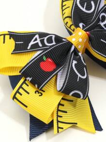 Girls Cute Bow Design Letter & Apple Print Polyester Hair Clip For Back To School - Multicolor - View 5