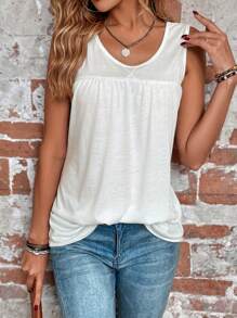 SHEIN LUNE Áo khoác và áo lót dành cho xe tăng nữ màu trơn Giải trí - trắng - Xem 4