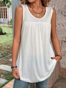 SHEIN LUNE Áo khoác và áo lót dành cho xe tăng nữ màu trơn Giải trí - trắng - Xem 5