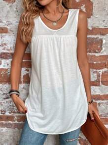 SHEIN LUNE Áo khoác và áo lót dành cho xe tăng nữ màu trơn Giải trí - trắng - Xem 6