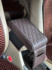 1入組衍縫PU皮革汽車扶手墊 - 棕色 - 查看 1