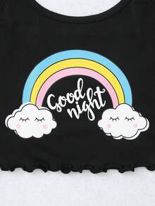 Tween 女孩彩虹圖案吊帶背心和短褲家居服套裝 - 黑色 - 查看 4
