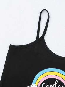 Tween 女孩彩虹圖案吊帶背心和短褲家居服套裝 - 黑色 - 查看 5