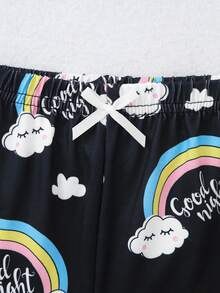 Tween 女孩彩虹圖案吊帶背心和短褲家居服套裝 - 黑色 - 查看 6