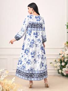 Mulvari Floral Print Lantern Sleeve Dress - Blue - View 2
