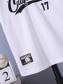 SHEIN 休閒前紐扣字母 條紋男童Polo襯衫 - 白色 - 查看 4