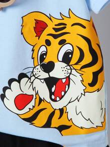SHEIN Young Boy Tiger Print Tee & Shorts Set - Multicolor - View 7