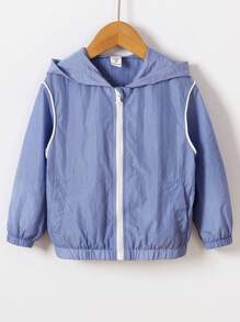 SHEIN 幼兒男童夏季休閒時尚長袖連帽風衣夾克 - 霧霾藍 - 查看 1