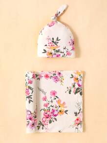 momscare 1 pieza Bebé con patrón floral Manta para envolver & 1 pieza Sombrero - Multicolor - Ver 1