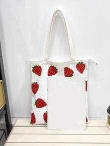 Túi mua sắm mẫu dâu tây nhỏ Túi đi học chuẩn bị cho sinh viên tốt nghiệp, cô gái tuổi teen, sinh viên năm nhất, sinh viên năm hai, trung học cơ sở và trung học phổ thông, đại học và trung học phổ thông, hoàn hảo cho hoạt động ngoài trời, du lịch và quay lại trường học - trắng - Xem 2