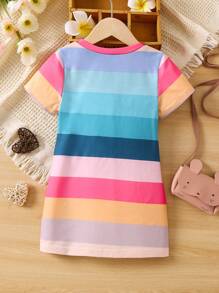 SHEIN Đầm bé gái Hoạt hình sọc cầu vồng Giải trí - Nhiều màu - Xem 2