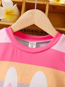 SHEIN Đầm bé gái Hoạt hình sọc cầu vồng Giải trí - Nhiều màu - Xem 5