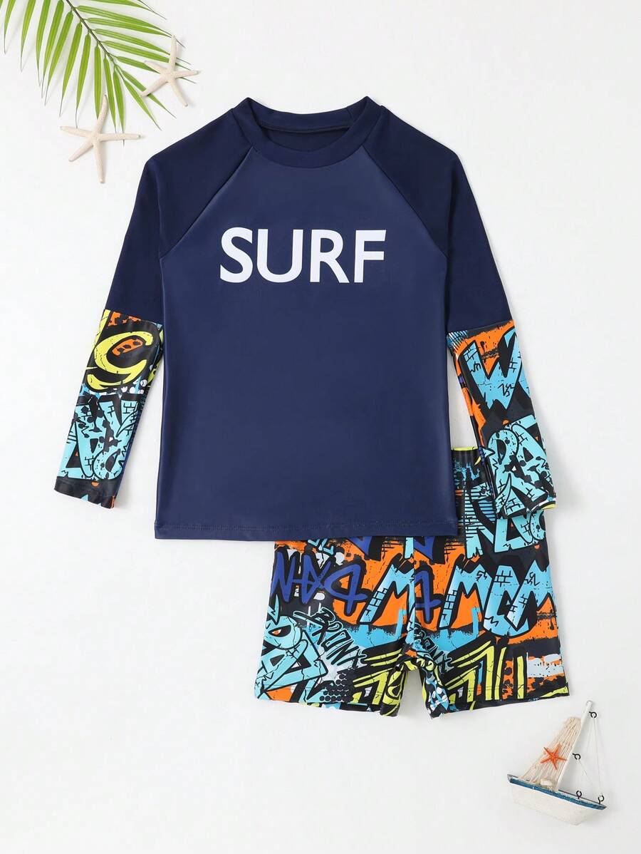 少年男孩字母圖形沙灘泳衣 - 彩色 - 查看 1