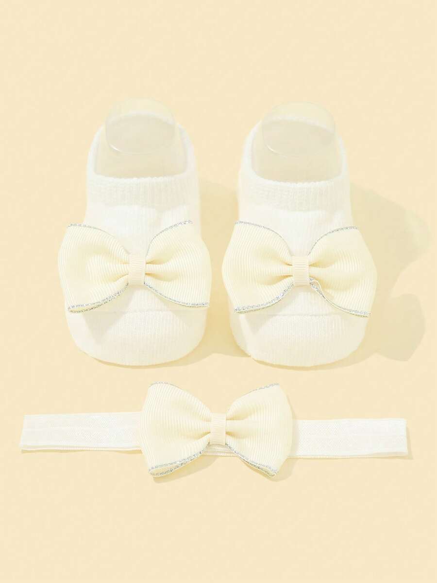 1 băng đô trang trí nơ cho bé & 1 đôi tất - trắng - Xem 1