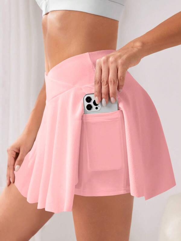 Tennis Basic Wideband Waist Sports Skort With Phone Pocket SHEIN USA