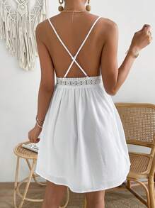 SHEIN VCAY Guipure Lace Insert Cami Dress - White - View 2