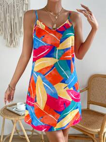 SHEIN VCAY Tropical Print Cami Dress - Multicolor - View 3