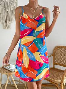 SHEIN VCAY Tropical Print Cami Dress - Multicolor - View 4