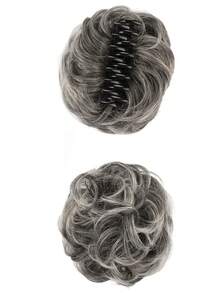 Extra Short Curly Synthetic Hair Bun - Grey - View 4