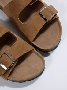 Vacation Footbed Sandals For Women, Faux Suede Buckle Decor Flat Sandals