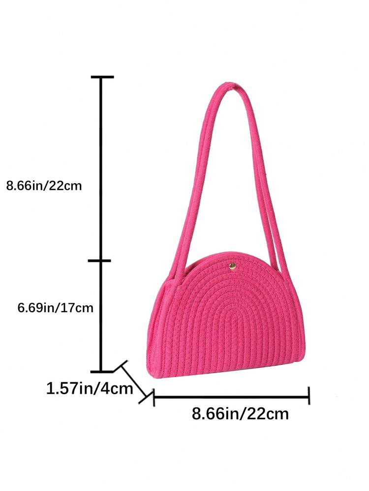 Mała torba na szydełku Neonowo-różowa minimalistyczna podwójna rączka - Wyrazisty róż - Zobacz 6