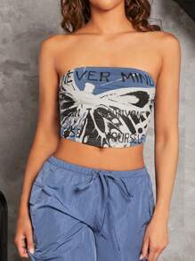 SHEIN ICON 字母與蝴蝶印花抹胸上衣 - 彩色 - 查看 3