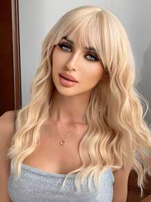 金色22英寸長身波浪合成金髮帶瀏海假髮 - 金色 - 查看 1