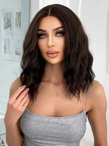 Nâu Trung bình Phần Quăn Tóc giả tổng hợp Đen Nâu Bob Tóc giả Đối với phụ nữ Hằng ngày Buổi tiệc Chống nóng Tóc giả - màu nâu - Xem 1