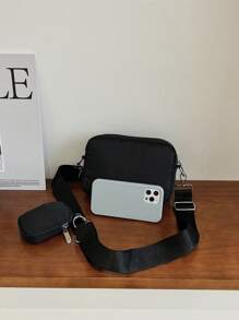 Mini Minimalist Crossbody Square Bag With Inner Pouch - Black - View 4