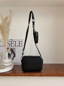 Mini Minimalist Crossbody Square Bag With Inner Pouch - Black - View 5