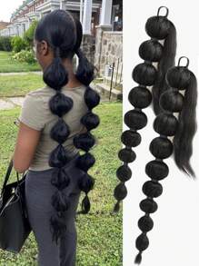 Extra Long Braided Ponytail Synthetic Hair Extension - Black - View 1