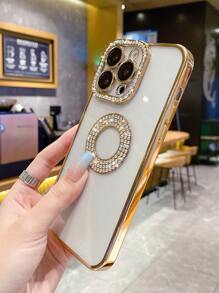 Rhinestone Decor Clear Phone Case - Gold - View 3