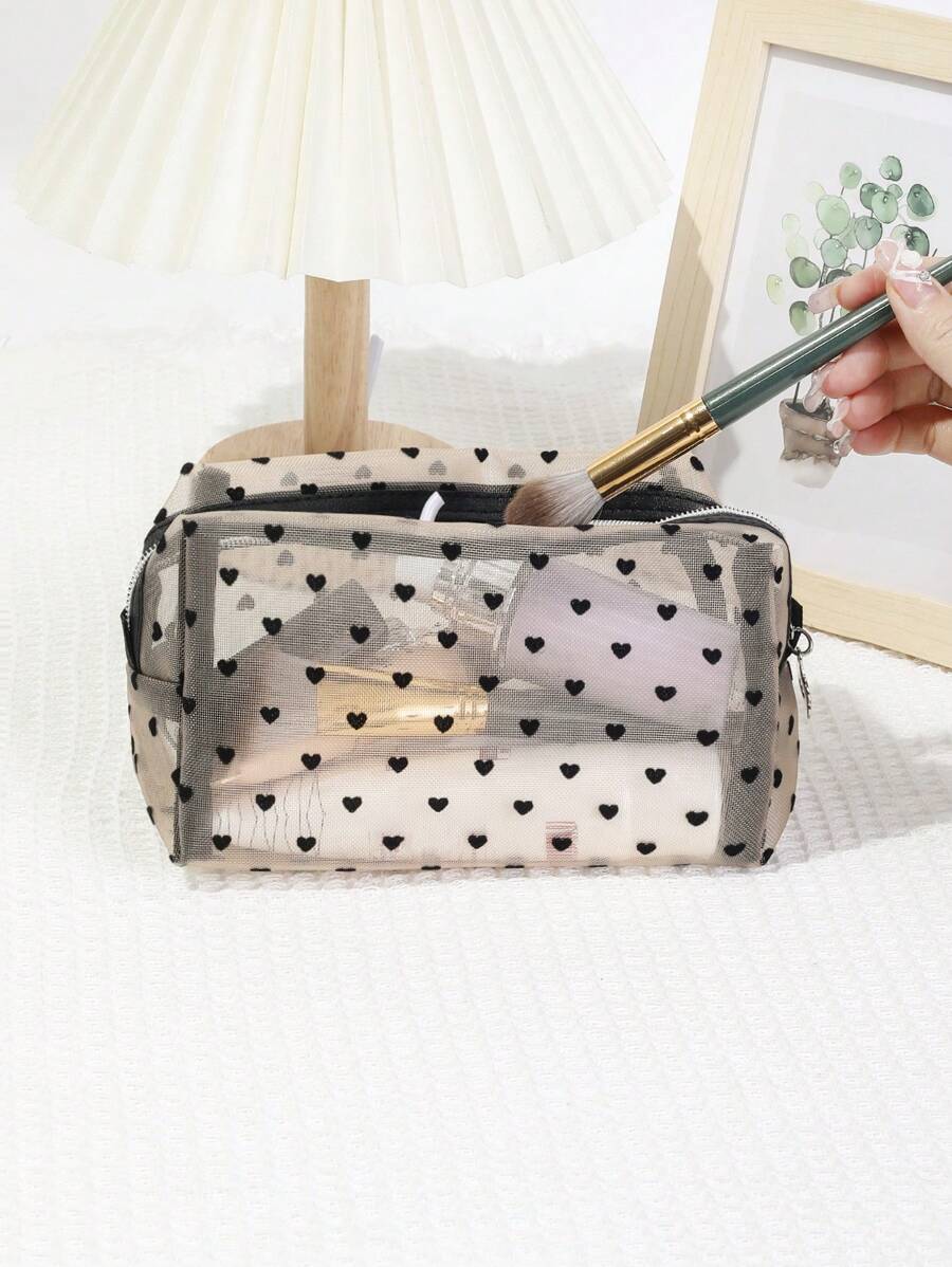 1入款式迷人的絨面化妝包，女士化妝用品收納組織盒化妝箱 - 黑色 - 查看 1