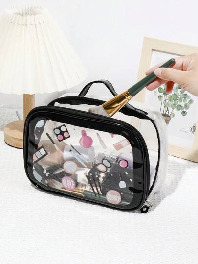 1pc Transparent Lipstick Pattern Printed Makeup Bag Storage Makeup Organizer Makeup Case,Pouch,Makeup Pouch,Travel Essential