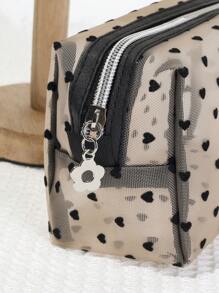 1入款式迷人的絨面化妝包，女士化妝用品收納組織盒化妝箱 - 黑色 - 查看 6