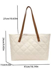 Large Capacity Quilted Pattern Shoulder Tote Bag Double Handle - White - View 3