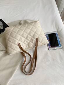 Large Capacity Quilted Pattern Shoulder Tote Bag Double Handle - White - View 4