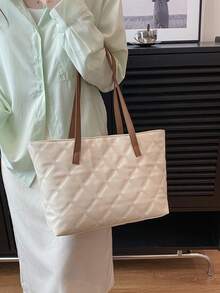 Large Capacity Quilted Pattern Shoulder Tote Bag Double Handle - White - View 8