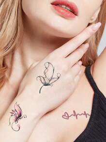 4 hojas Pegatina tatuaje con estampado de corazón y letra - Multicolor - Ver 2