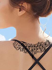 1張字母圖案紋身貼紙 - 黑色 - 查看 3