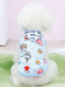 1pc Cartoon Graphic Pet Tank For Dog And Cat For Summer - Blue - View 1