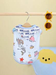 1pc Cartoon Graphic Pet Tank For Dog And Cat For Summer - Blue - View 2
