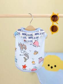1pc Cartoon Graphic Pet Tank For Dog And Cat For Summer - Blue - View 4